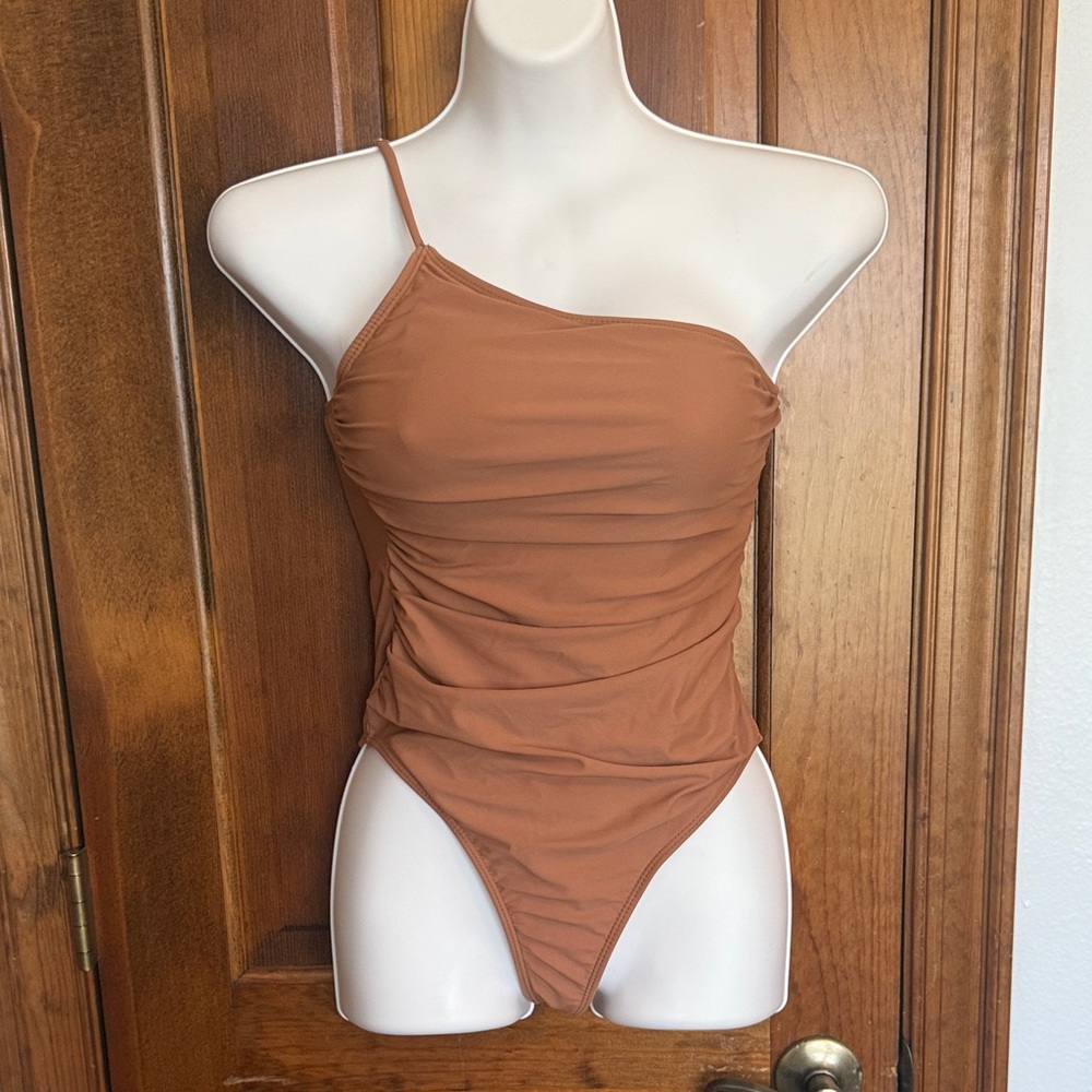 SHEIN Asymmetrical Ruched One Piece - Tan
